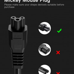 Epxee Electric Charging Cables  Compatible with Ninebot by Segway MAX G30/G30P Kick Scooter, 3 Prong Mickey Mouse Power Cord, 6ft Power Cable Universal AC Cable US Plug Replacement Cord