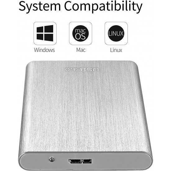 Epxee External computer hard drives，2TB External Hard Drive,Portable Storage Drive Slim External Hard Drive High Speed USB 3.1 Compatible with PC, Laptop and Mac(2TB Silver-D)