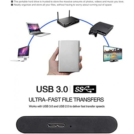 Epxee External computer hard drives，2TB External Hard Drive,Portable Storage Drive Slim External Hard Drive High Speed USB 3.1 Compatible with PC, Laptop and Mac(2TB Silver-D)