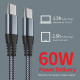 EPXEE USB cables for cellphones，USB C to USB C Cable (6ft, 60W, 1Pack) Nylon Braided 3A Fast Charging USB Type C Charger Cord Compatible with MacBook Pro 2021, iPad Pro 2021, Samsung Galaxy S22, Switch, Pixel (Grey)