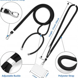 Epxee Straps for mobile phones;Black Universal Cell Phone Lanyard with Adjustable Strap-Phone Necklace Comfortable Around The Neck, Compatible with All Smartphones-It is Multipurpose, Can Be Used for Badge and Key