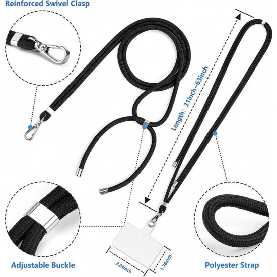 Epxee Straps for mobile phones;Black Universal Cell Phone Lanyard with Adjustable Strap-Phone Necklace Comfortable Around The Neck, Compatible with All Smartphones-It is Multipurpose, Can Be Used for Badge and Key