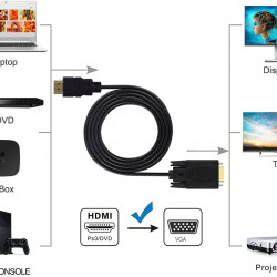 Epxee Computer cables ，HDMI to VGA cable , Epxee Gold-Plated HDMI to VGA 6 Feet Cable (Male to Male) Compatible for Computer, Desktop, Laptop, PC, Monitor, Projector, HDTV, Raspberry Pi, Roku, Xbox and More