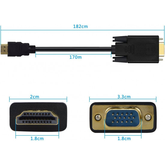 Epxee Computer cables ，HDMI to VGA cable , Epxee Gold-Plated HDMI to VGA 6 Feet Cable (Male to Male) Compatible for Computer, Desktop, Laptop, PC, Monitor, Projector, HDTV, Raspberry Pi, Roku, Xbox and More